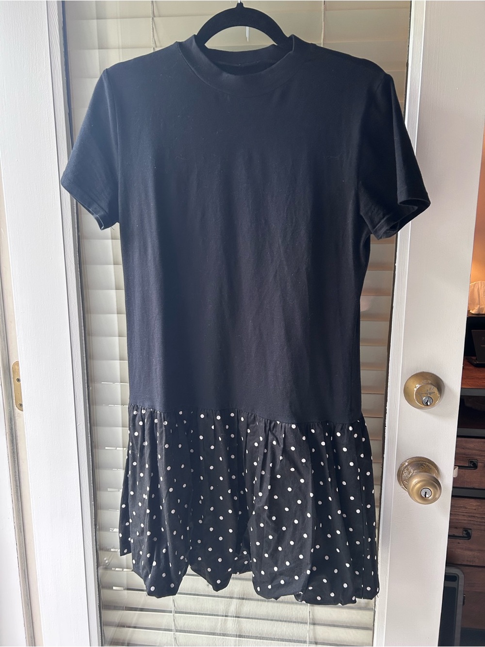 Motel Rocks Black Mini Dress w/Black w/White Polka Dots Bubble Skirt. Size L